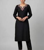 Black rayon embroidered kurta set