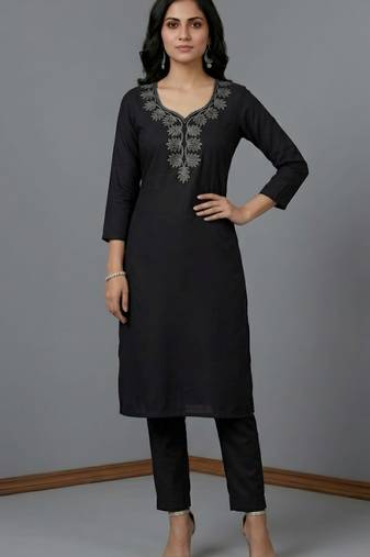Black rayon embroidered kurta set