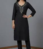 Black rayon embroidered kurta set