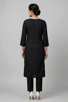 Black rayon embroidered kurta set 2