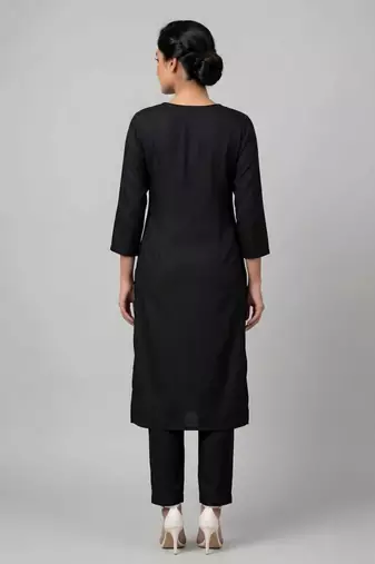 Black rayon embroidered kurta set