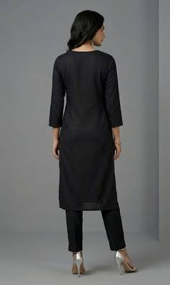 Black rayon embroidered kurta set 2