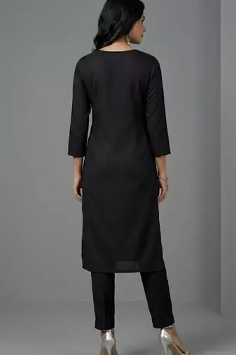 Black rayon embroidered kurta set