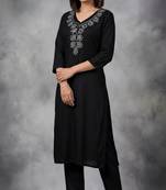 Black rayon embroidered kurta set