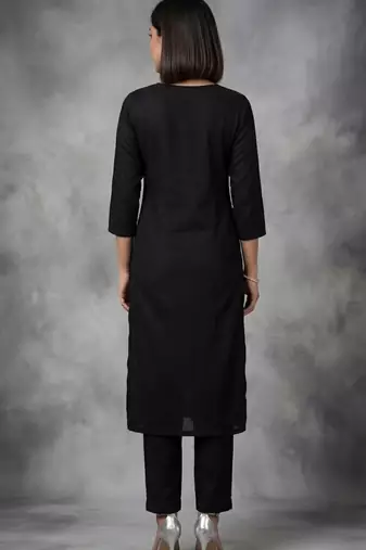 Black rayon embroidered kurta set