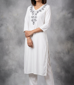 White rayon embroidered kurta set