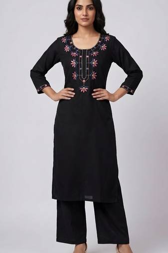 Black rayon embroidered kurta set