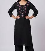Black rayon embroidered kurta set