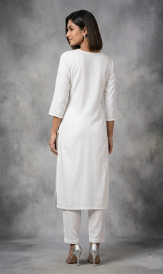 White rayon embroidered kurta set 2