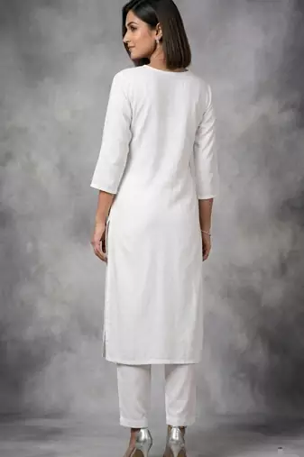 White rayon embroidered kurta set