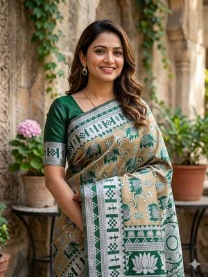 Green color art silk blend sarees with blouse 2