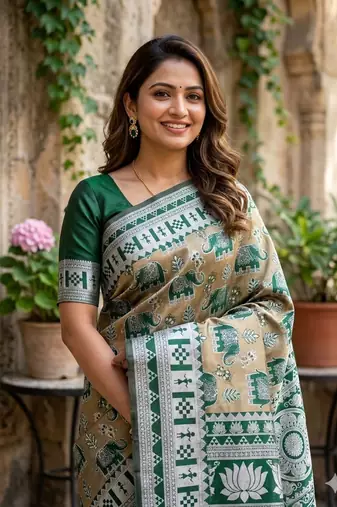 Green color art silk blend sarees with blouse