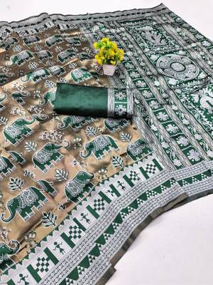 Green color art silk blend sarees with blouse 3