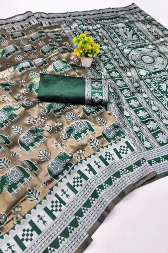 Green color art silk blend sarees with blouse