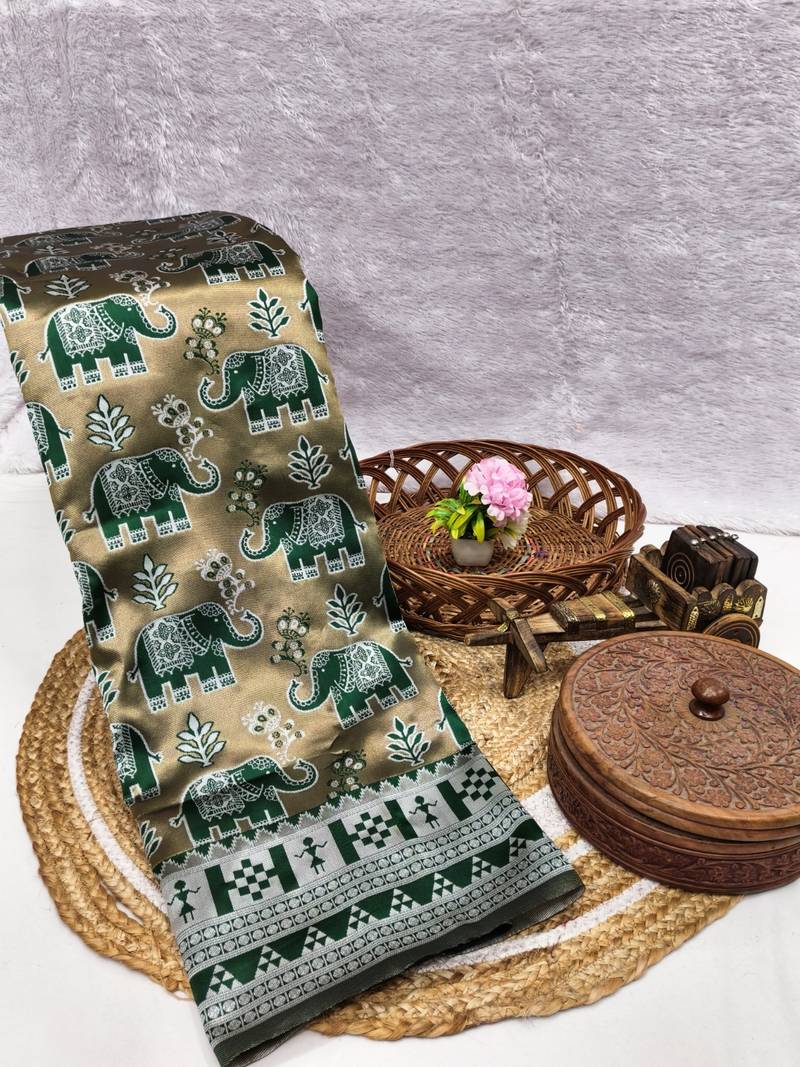 Green color art silk blend sarees with blouse