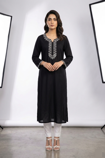 Black rayon embroidered kurta set
