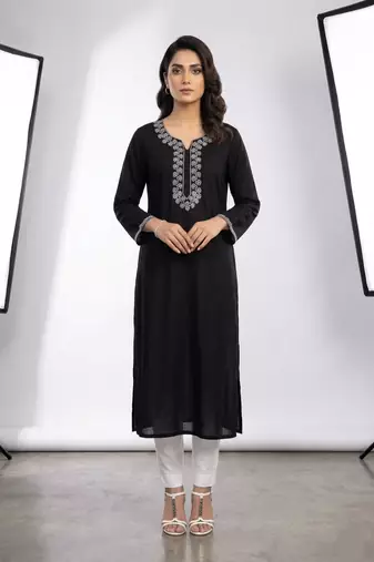 Black rayon embroidered kurta set
