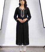 Black rayon embroidered kurta set