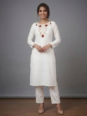 White rayon embroidered kurta set 4
