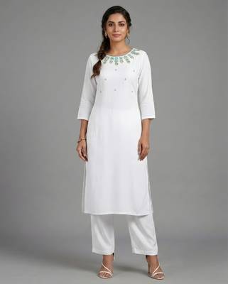 White rayon embroidered kurta set 3