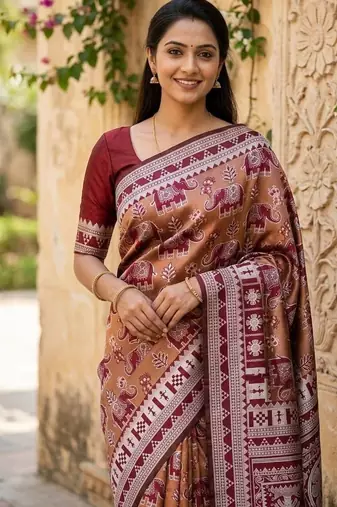 Maroon color art silk blend sarees with blouse