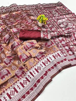 Maroon color art silk blend sarees with blouse 3