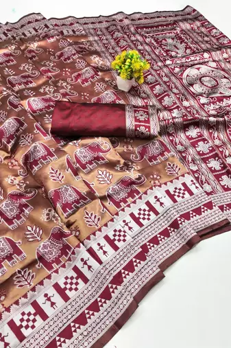 Maroon color art silk blend sarees with blouse