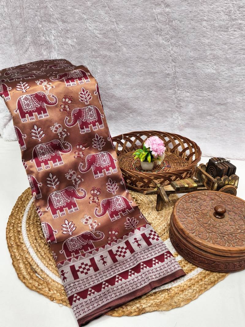 Maroon color art silk blend sarees with blouse