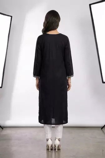 Black rayon embroidered kurta set
