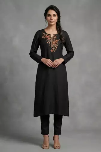 Black rayon embroidered kurta set