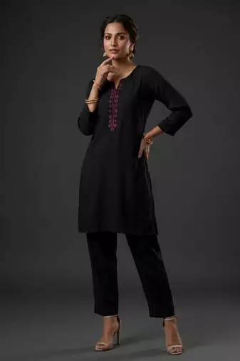 Black rayon embroidered kurta set