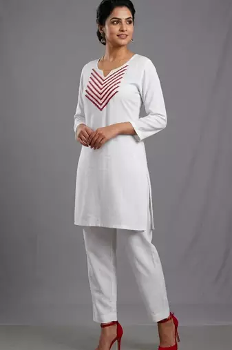 White rayon embroidered kurta set