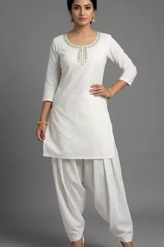 White rayon embroidered kurta set