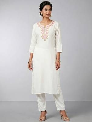 White rayon embroidered kurta set 3