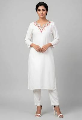 White rayon embroidered kurta set 3