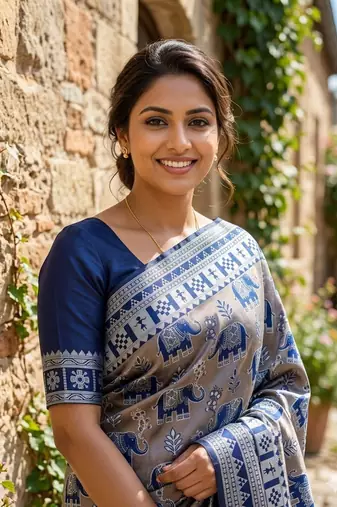Blue color art silk blend sarees with blouse