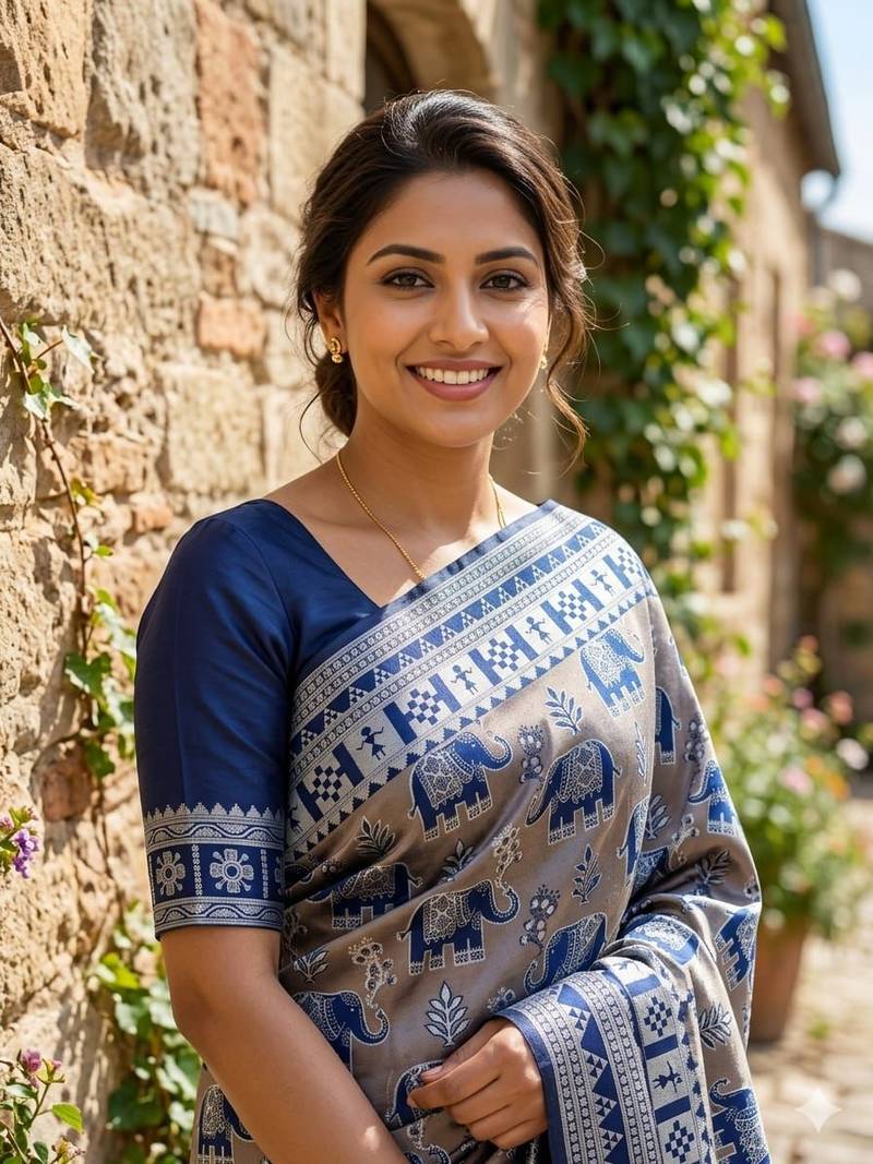 Blue color art silk blend sarees with blouse