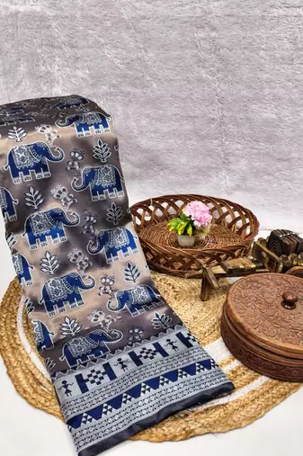 Blue color art silk blend sarees with blouse