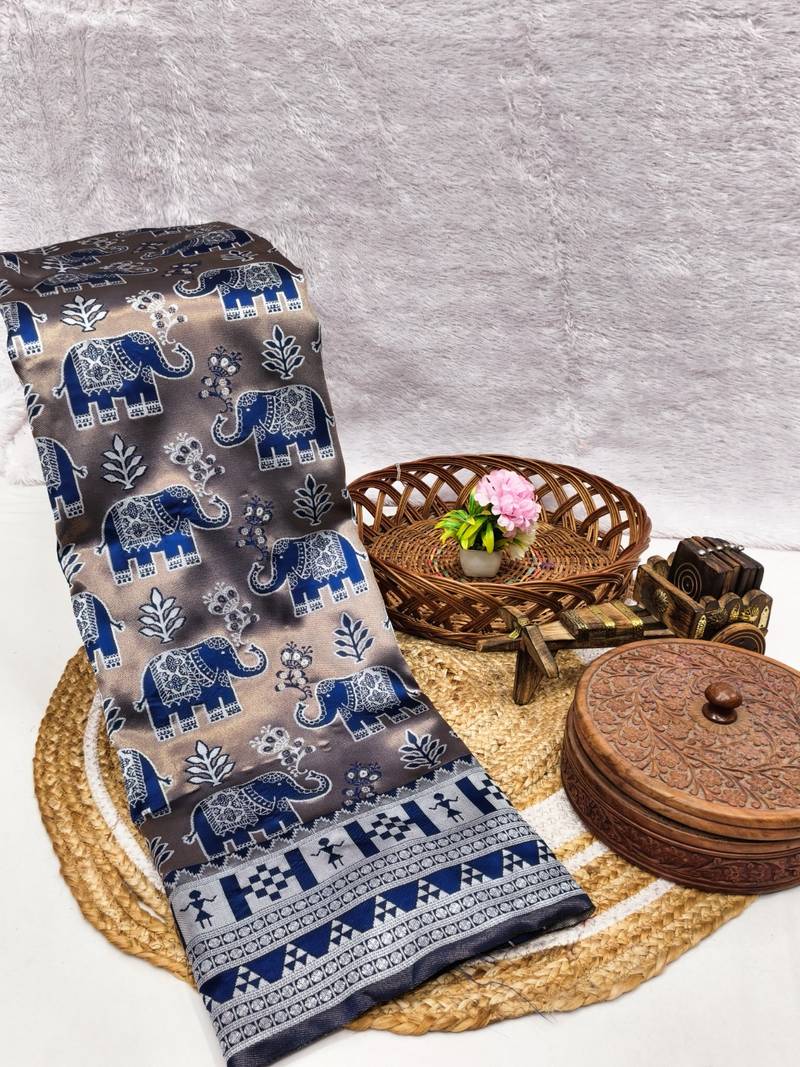 Blue color art silk blend sarees with blouse