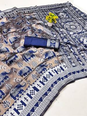 Blue color art silk blend sarees with blouse 3