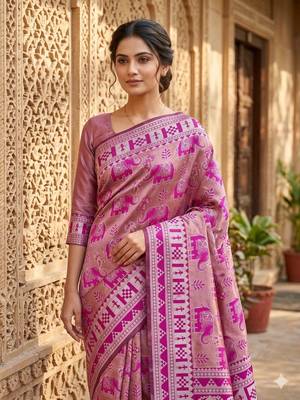 Pink color art silk blend sarees with blouse 2