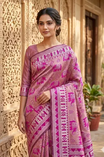 Pink color art silk blend sarees with blouse