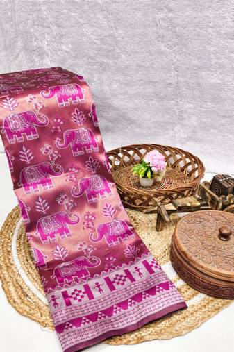 Pink color art silk blend sarees with blouse