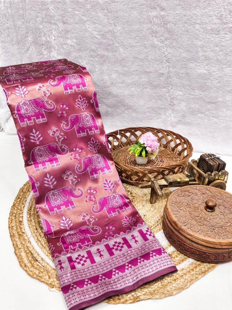 Pink color art silk blend sarees with blouse
