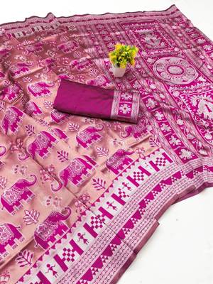 Pink color art silk blend sarees with blouse 3