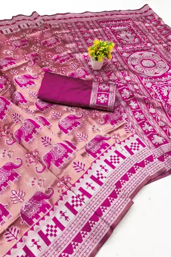 Pink color art silk blend sarees with blouse