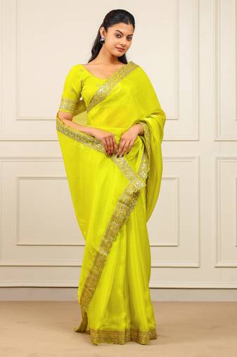 New fancy Soft jimichu silk Embroidered Women's Saree With Blouse Set