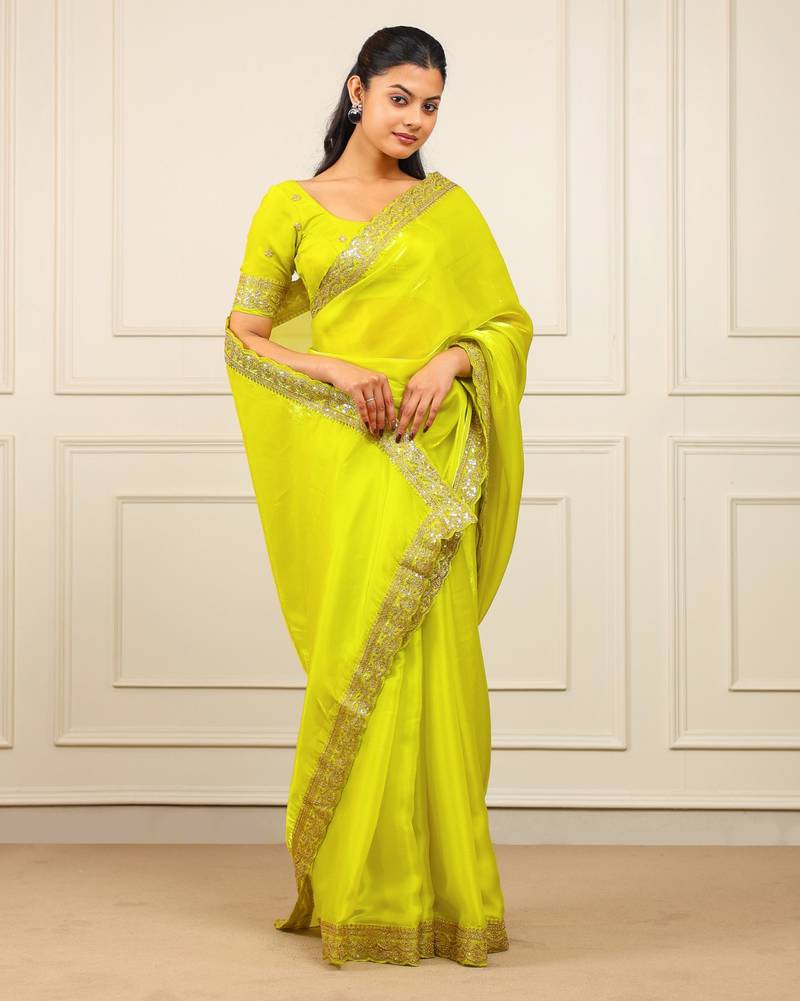 New fancy Soft jimichu silk Embroidered Women's Saree With Blouse Set