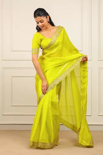 New fancy Soft jimichu silk Embroidered Women's Saree With Blouse Set