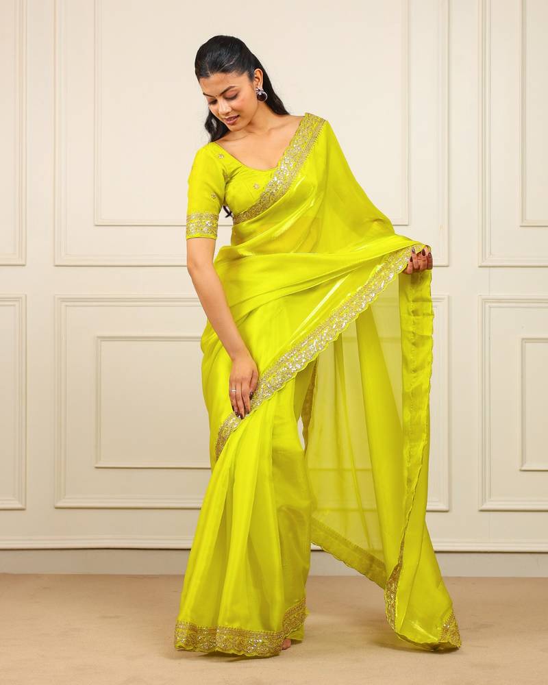 New fancy Soft jimichu silk Embroidered Women's Saree With Blouse Set